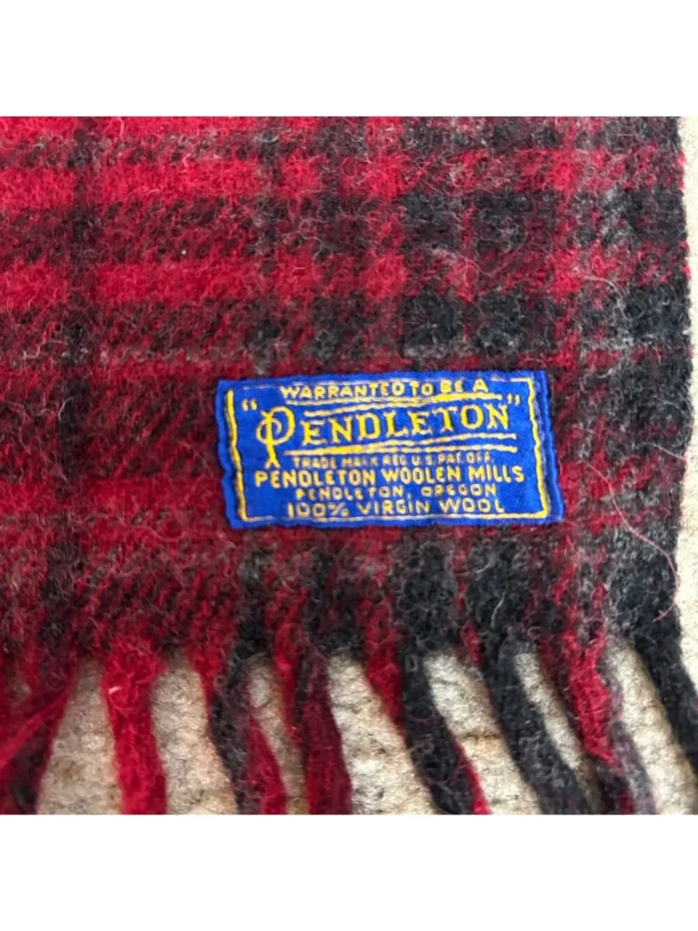 Vintage Pendleton 100% Virgin Wool Fringe Throw Blanket Red Plaid
